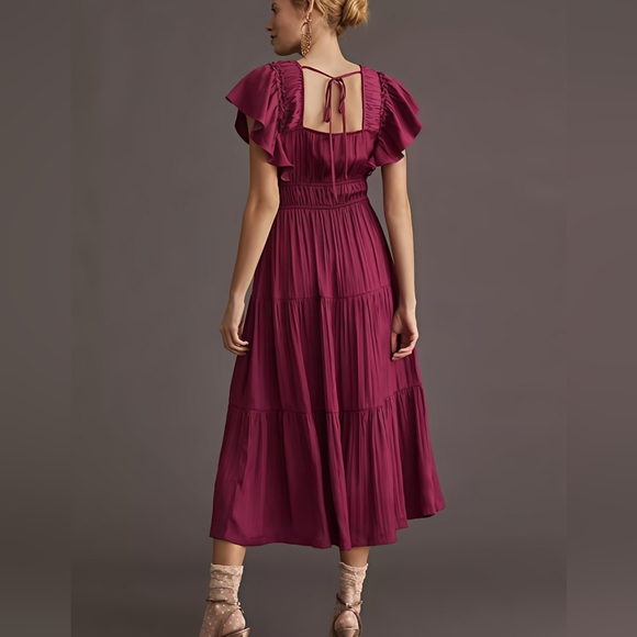 Anthropologie Somerset Ruffled Tiered Midi Dress Is Raspberry Size Medium - Picture 14 of 14